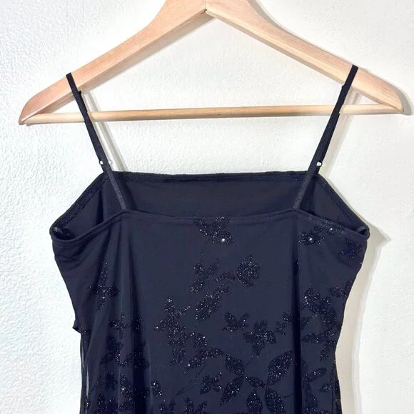 Vtg Y2K Velvet Burnout Floral Dress SzM Sparkle Sheer Stretch Whimsigoth Witchy - Picture 5 of 16